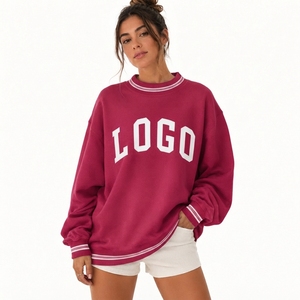 Sweat-shirts pour femmes 100% coton molletonné, épaules tombantes, coupe oversize, col montant, lettres brodées en appliqué, personnalisables, OEM - Product Image 1
