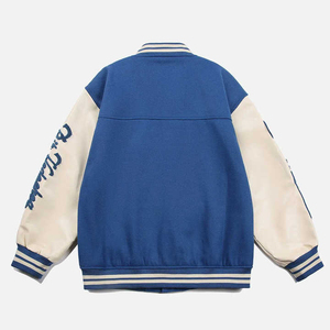 IDREESANDSONS Varsity Jacket Men PU Single <b>Breasted</b> Purple White Embroidered Letter Design Turn-down Collar Preppy Style Autumn - Product Image 6