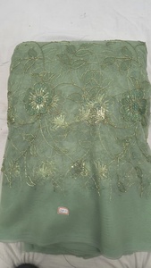 Light Green Net Fabric Heavy Floral Embroidery Zari <b>Sequins</b> Work Designer <b>Material</b> for Lehengas Sarees Gowns Kurtis Party Wear - Product Image 3
