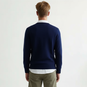 Pull en laine/cachemire de haute qualité pour homme, col rond, hiver, standard, aiguille, couleur unie, tricoté, anti-boulochage, logo frontal, 320g - Product Image 6