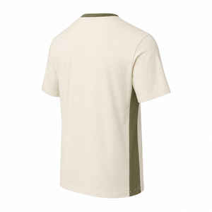 Camiseta de Algodón Crema Personalizada con Panel Lateral Verde Oliva en Contraste, Cuello Redondo, Manga Corta, Top Informal para Hombre - Product Image 4