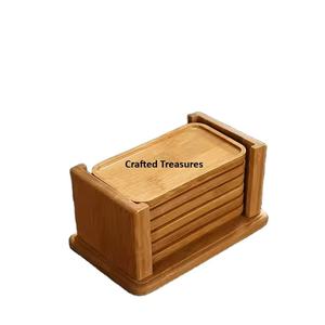 Wholesale Rectangle <b>Blank</b> Natural Design Acacia Wood Coaster with Unique Holder Non-Slip <b>Wooden</b> Cup Mats Kitchen Gift - Product Image 1