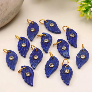 Pendentif en argent sterling sculpté en forme de plume en lapis-lazuli naturel, incrustation de pierres précieuses, fournitures de fabrication de bijoux faits à la main en gros - Product Image 1