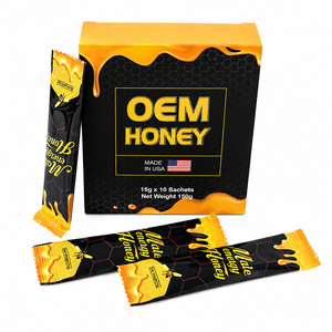 น้ำผึ้งแท้ OEM รสชาติอร่อย หวานละมุน กลมกล่อม บรรจุกล่องสีดำทอง ขนาด 15 กรัม 10 ซอง - Product Image 2