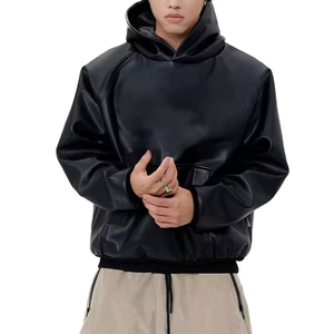 Hoodie en cuir premium, vêtement d'extérieur à capuche en cuir véritable, fabrication sur mesure, prix d'usine en gros - Product Image 1