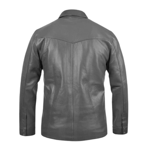 Men's Black Short Sleeve <b>Button</b> Down Collar leather <b>Shirt</b> Solid Color Satin Fabric Summer Wear - Product Image 2