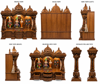Mandir en bois de teck sculpté sur mesure, grande taille, avec armoire de rangement, achat de Mandir SwamiNarayan de grande taille pour la maison