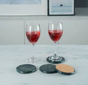 Juego de 4 Posavasos de Mármol Verde con Base de Corcho |   Juego de Posavasos de Piedra Natural Ecológicos |   Accesorios de Lujo para Barra de Bar - Product Image 2