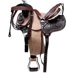 Ensemble de selle de cheval en cuir occidental ROYAL INTRNATIONAL de qualité supérieure |   Baril de ranch sculpté à la main en fibre de verre avec motifs floraux - Product Image 2