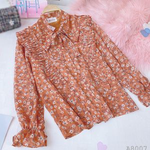 Chemisier de bureau plissé à pois pour femme avec nœud papillon et volants, manches longues, boutonnage frontal – Fournisseur et fabricant en gros - Product Image 4