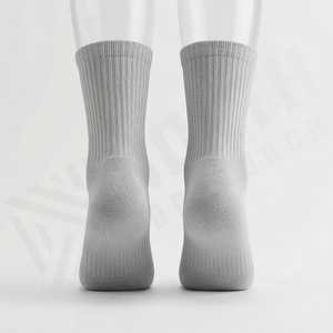 Crew <b>Socks</b> Solid Gray 100% Cotton Breathable Knitted Regular Style Adult Daily Casual Spring Wear - Product Image 2