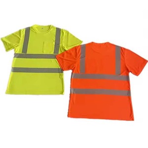 เสื้อยืดโพลีเอสเตอร์แบบสะท้อนแสงสีส้มเหลืองสำหรับงานที่ต้องการการมองเห็นสูง  แบบ unisex - Product Image 1