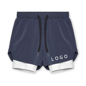 Shorts cargo noirs unis pour hommes avec logo blanc sur le bas, taille mi-haute athlétique, fermeture élastique, tissu tricoté respirant, 86 % polyester - Product Image 6