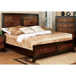 Letto matrimoniale in legno massello di acacia/noce, stile transizionale, 1 pz, con testiera e pediera a parquet, per camera da letto - Product Image 5