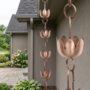 Chaîne de pluie suspendue en cuivre à double niveau, décoration de jardin extérieure, style simple, décoration de flux d'eau en aluminium pour l'extérieur de la maison - Product Image 4