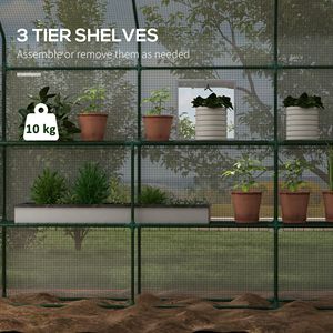 Serre portable 4,6 x 4,7 m résistante aux UV et à l'eau, avec étagères à fleurs en U à 2 niveaux, petite serre extérieure pour jardins - Product Image 4