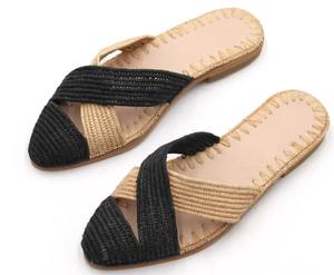 รองเท้าแตะราฟเฟียสีดำทำมือ, รองเท้าแตะฤดูร้อน, รองเท้าผู้หญิงสำหรับฤดูร้อน, รองเท้าชายหาด, รองเท้าบัลเลริน่า, รองเท้าแตะโมร็อกโก - Product Image 1