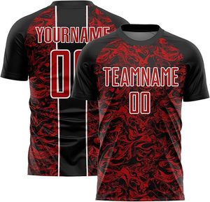 เสื้อฟุตบอลแบบซับลิเมชั่นสีแดงดำสำหรับผู้ชาย พร้อมชื่อทีมและหมายเลข แขนสั้น ทรงสปอร์ต - Product Image 4