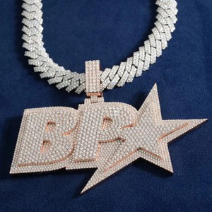 Colgante de Lujo de Plata de Ley 925 con Diamante Moissanita, Letra Estrella Iced Out, Joyería de Cadena Hip Hop, Regalo de Moda Unisex Brillante - Product Image 1