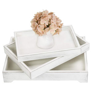 Plateau en bois de manguier au design élégant Plateau classique en bois fait main rectangulaire en blanc pour le service à usages multiples Plateau en bois décoratif - Product Image 5