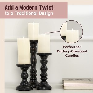 Ensemble de 3 porte-bougies en bois de manguier noir faits à la main, design élégant sur pied tourné, pour une décoration de table de luxe - Product Image 3