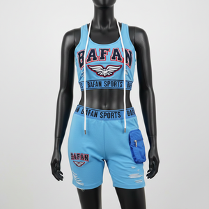 Ensemble de bikini de haute qualité en poly-spandex 185 GSM, bleu ciel, tissu élastique, poche utilitaire, logo sur le côté, pour femmes - Product Image 1