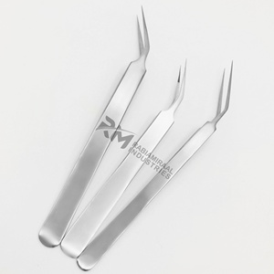 Silver Shin Eyelash Extension Tweezer Large Point 45 Degree Point Tip Plain Grip Fiber Tip Tweezer - Product Image 3