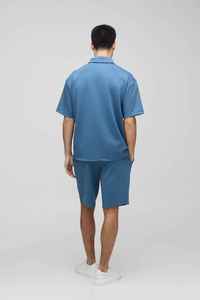 Shorts Bermuda Homme Bleu Uni à Taille Élastique Séchage Rapide Tricoté Décontracté Mi-Hauteur Doux Performance - Product Image 3