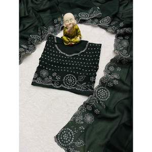 ATTRACTIVE GEORGETTE SOIE SIROSKI TRAVAIL SAREE AVEC BLOUSE INCOUSÉE VERT - Product Image 1