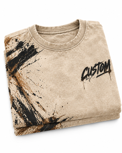 T-shirt Unisexe Oversize Personnalisé en Gros 240 GSM Kaki Beige Délavé à l'Acide avec Imprimé Éclaboussures de Peinture Effet Pinceau Streetwear - Product Image 4