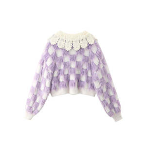 Pull en polyester/coton VIBE SEWN pour femme, style col en dentelle, manches régulières, décontracté, anti-boulochage, respirant, séchage rapide, pour l'hiver et le quotidien - Product Image 2