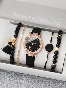 Montre à quartz pour femme 192028, cadran floral numérique minimaliste et tendance, incrusté de strass - Product Image 5