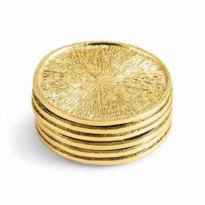 Sous-verres de luxe en métal plaqué or texturé motif tranche de citron, ensemble de vaisselle haut de gamme pour cadeaux de mariage en gros - Product Image 1