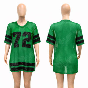 Robe T-shirt en maille surdimensionnée pour femme, ornée de strass scintillants numéro 72, sexy et transparente, style athlétique, clubwear, streetwear - Product Image 6