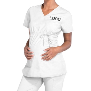 Blouse de travail vert olive pour femme, col en V, avec liens latéraux et poches, uniformes d'hôpital - Product Image 6