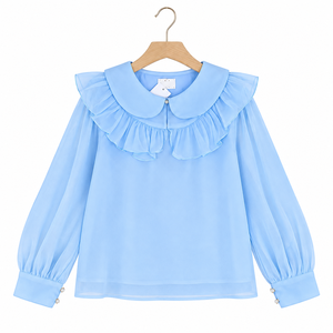 Blusa de Moda al por Mayor para Mujer, Manga Larga, Cuello con Doble Volante, Elegante, Color Sólido, Camisa de Oficina, Proveedor de Boutique, Tops - Product Image 2