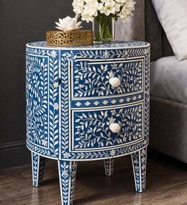 Modern Bone Inlay Bedside Table With <b>Drawer</b> Geometric Pattern Nightstand Storage Cabinet Decorative <b>Side</b> Table Bedroom Hotels - Product Image 3