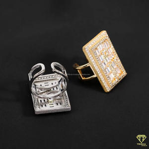 Moissanite Luxury Geometric <b>Cocktail</b> <b>Ring</b> With Baguette Cut Crystal Pave Setting 18K <b>Gold</b> Plated And Silver Tone Unisex Party Je - Product Image 6