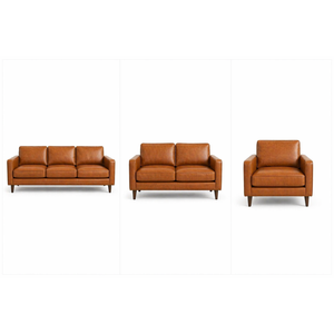 Commercial Office <b>Sofa</b> Set 3 Seater Loveseat Armchair Cognac Leather Reception Meeting Room Lounge Furniture - Product Image 1