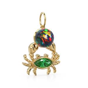 Pendentif crabe en or jaune 14 carats avec diamants, crabe en opale noire, émeraude, crabe en or, pendentif crabe, pendentif turquoise, bijoux crabe, or - Product Image 3