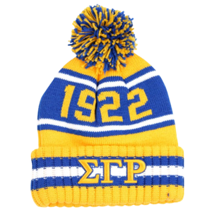 หมวกบีนนี่ไหมพรมปักลายตัวอักษรกรีก 3 มิติ Sigma Gamma Rho ปี 1922 สีน้ำเงิน สำหรับผู้หญิง หมวกไหมพรมอุ่นสำหรับฤดูหนาว ปักลายตามสั่ง - Product Image 1