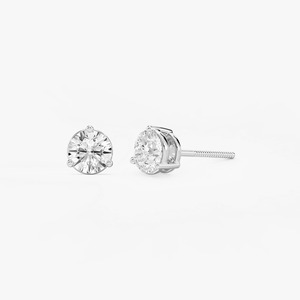 Pendientes de tuerca con diseño elegante, diamante cultivado en laboratorio certificado, corte brillante, tres puntas, engastado en rosca, chapado en rodio 14K - Product Image 2