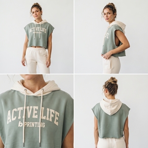 Women Sleeveless Hooded Crop Top Casual 100% Cotton Knitted Breathable Winter Wear <b>Running</b> Gym Fitness Wear Crop <b>Hoody</b> Top - Product Image 5