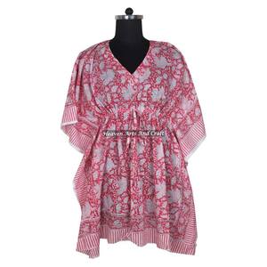 Hand Block Printed Cotton Kaftan XL Handmade Indian Jalabiya Dubai Fashion KFCS104 Abaya Kaftan with Short Sleeves Maxi Design - Product Image 4