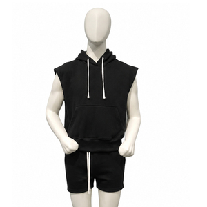 Sweat-shirt sans manches à capuche pour homme, débardeur décontracté uni, pull de sport avec poche - Product Image 2