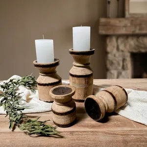Support de bougie en bois ancien en forme de canne à lait avec bande métallique, décoration rustique de style ferme pour table, jardin, entrée, salon - Product Image 5