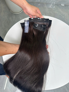 Extensions de cheveux naturels à clipser, noir naturel, lisses, double épaisseur, Remy indien, trame simple - Product Image 3