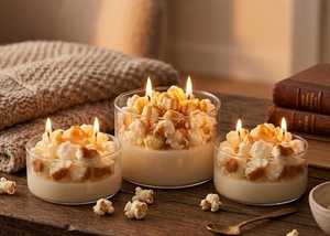 Vela Aromática Artesanal de Palomitas de Maíz en Frasco de Vidrio con Cubierta de Cera de Caramelo, Vela Decorativa de Cera de Soja Perfumada para el Hogar, Regalo - Product Image 2