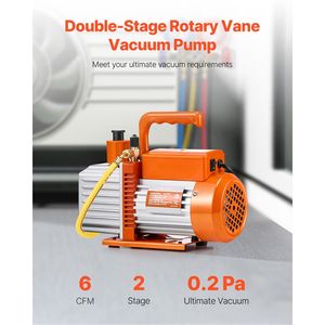 Pompa per vuoto rotativa a palette a 2 stadi da 6 CFM per sistemi HVAC R134a R22 R410a, kit di strumenti per riparazione auto AC con bottiglia dell'olio - Product Image 2