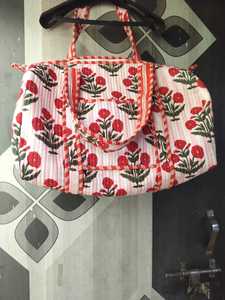 Floral Print Quilted Cotton Tote <b>Bag</b> With Embroidered Design Padded <b>Fabric</b> Shoulder Handbag For Everyday Casual Carry And Shoppi - Product Image 2